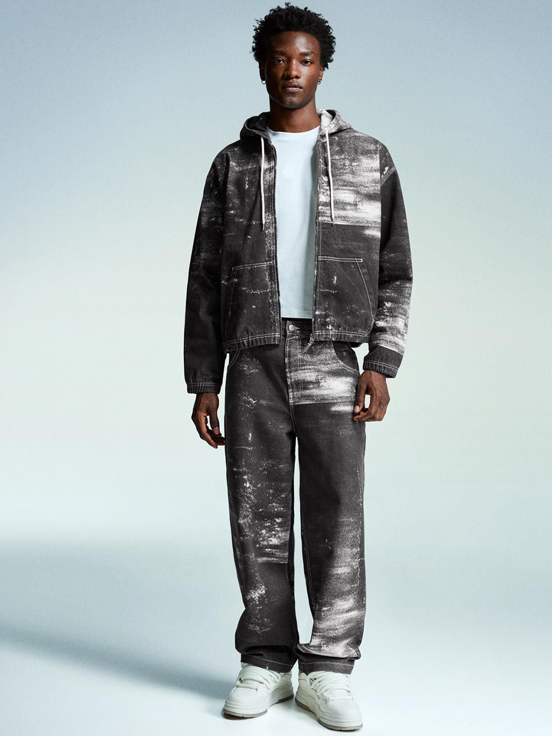 Bershka Printed Denim Pure Cotton Jacket