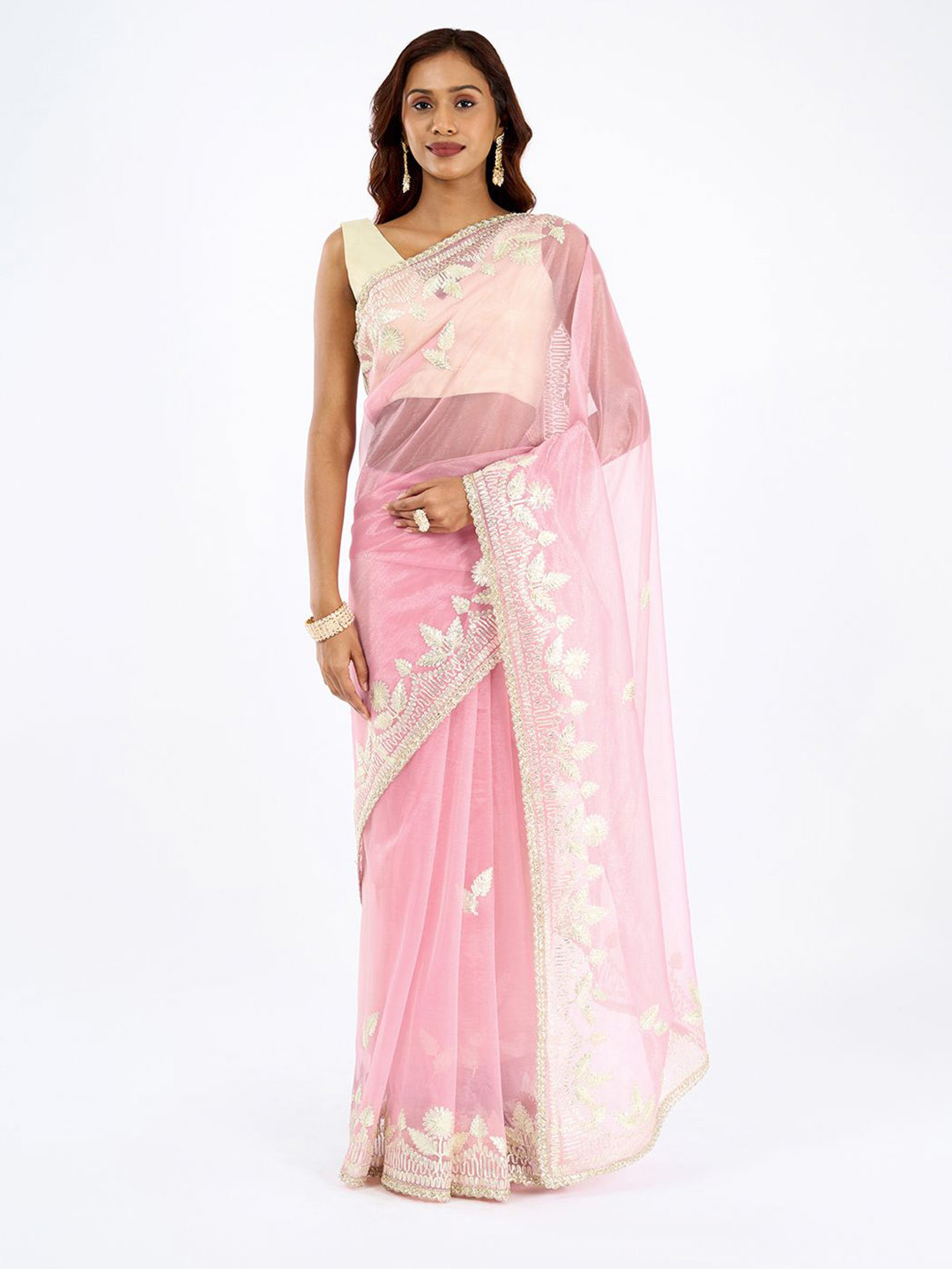 TEEJH Meheriye Pink Net Gota Saree