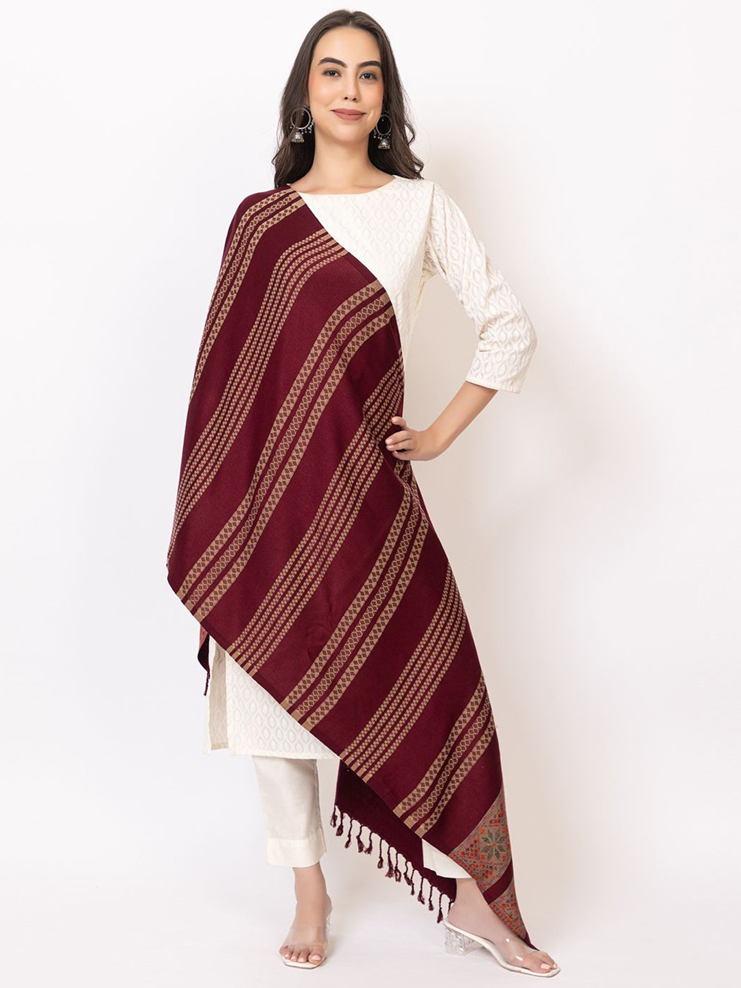PYRO SPIRIT Women Striped  Woven Design Shawl
