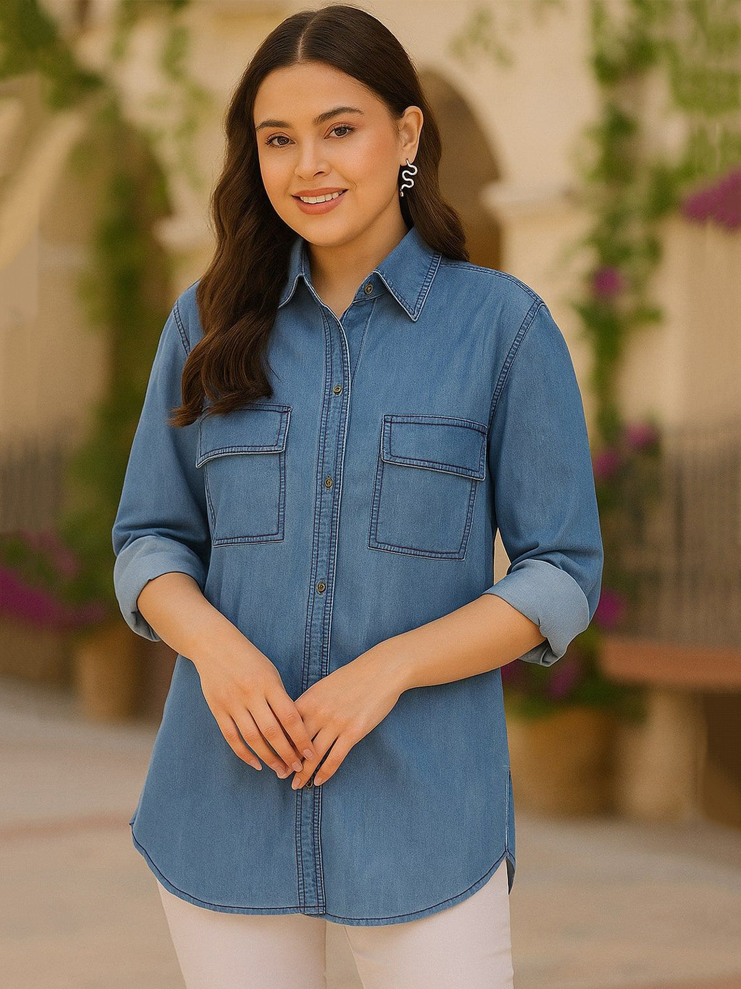 R.Code by The Roadster Lifestyle Co. Women Solid Spread Collar Pure Cotton Casual Shirt