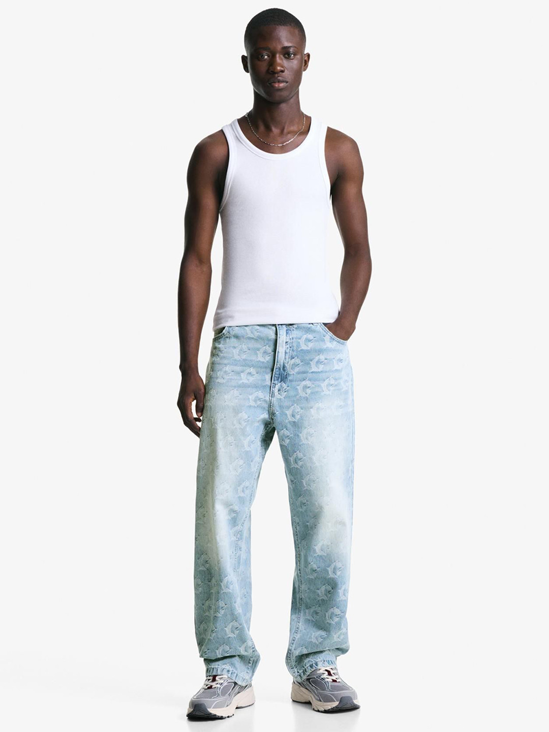 Bershka Men Floral Printed Smart High-Rise Trousers