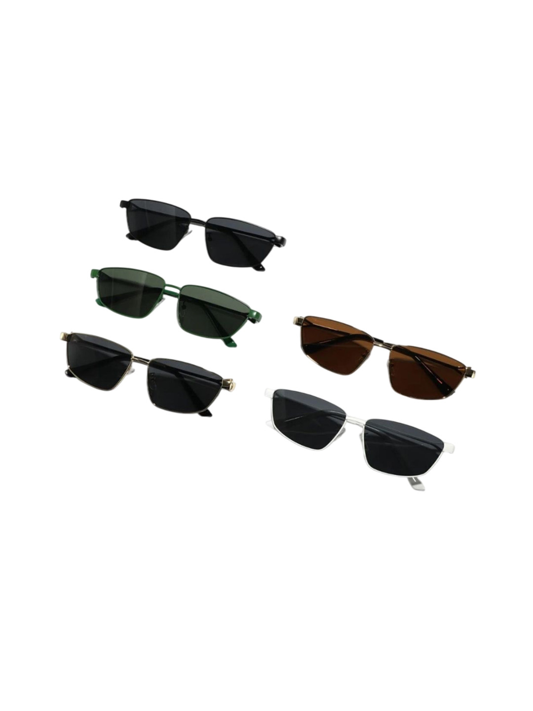 First Lens Unisex Green Lens & Gold-Toned Rectangle Sunglasses C10333-Black