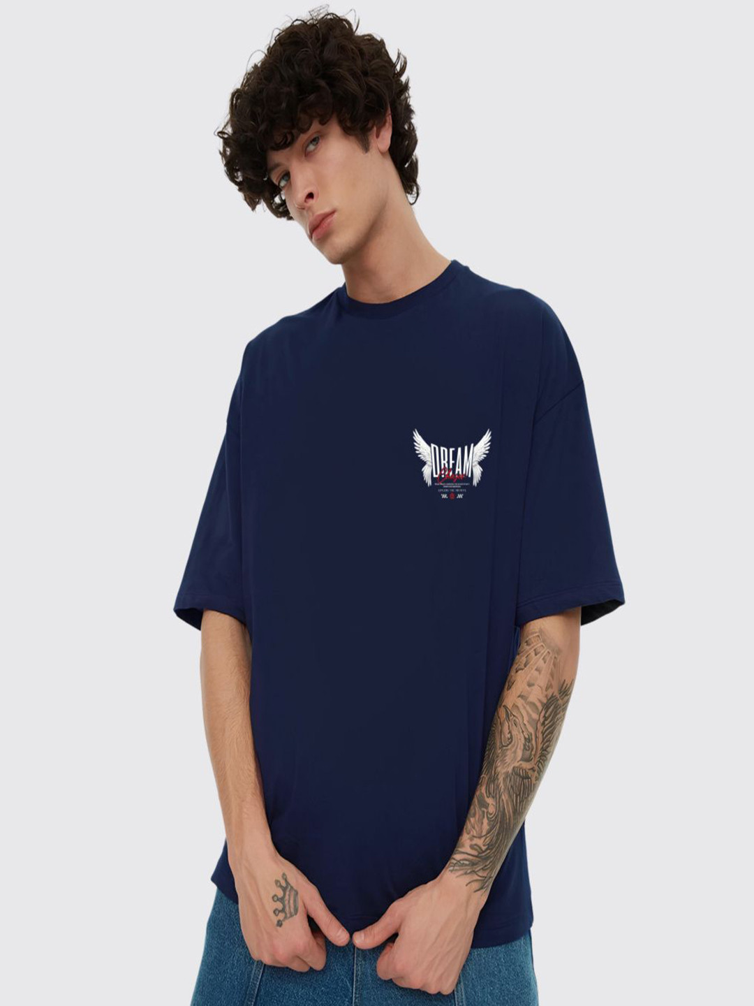 KART BLACK Men Typography Printed Round Neck Cotton Oversized T-shirt