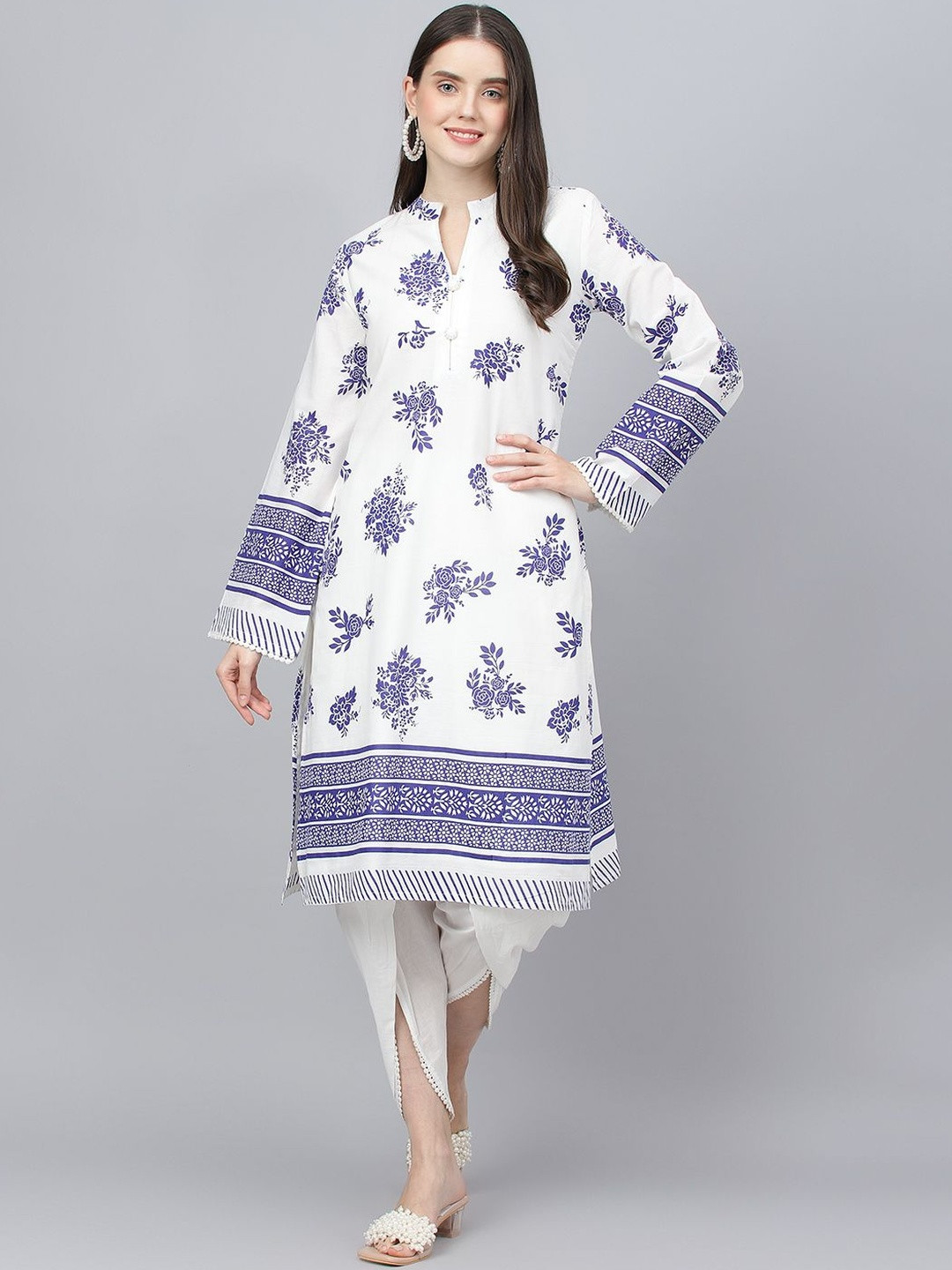 KALINI Women Floral Printed Regular Pure Cotton Kurta with Tulip Pant