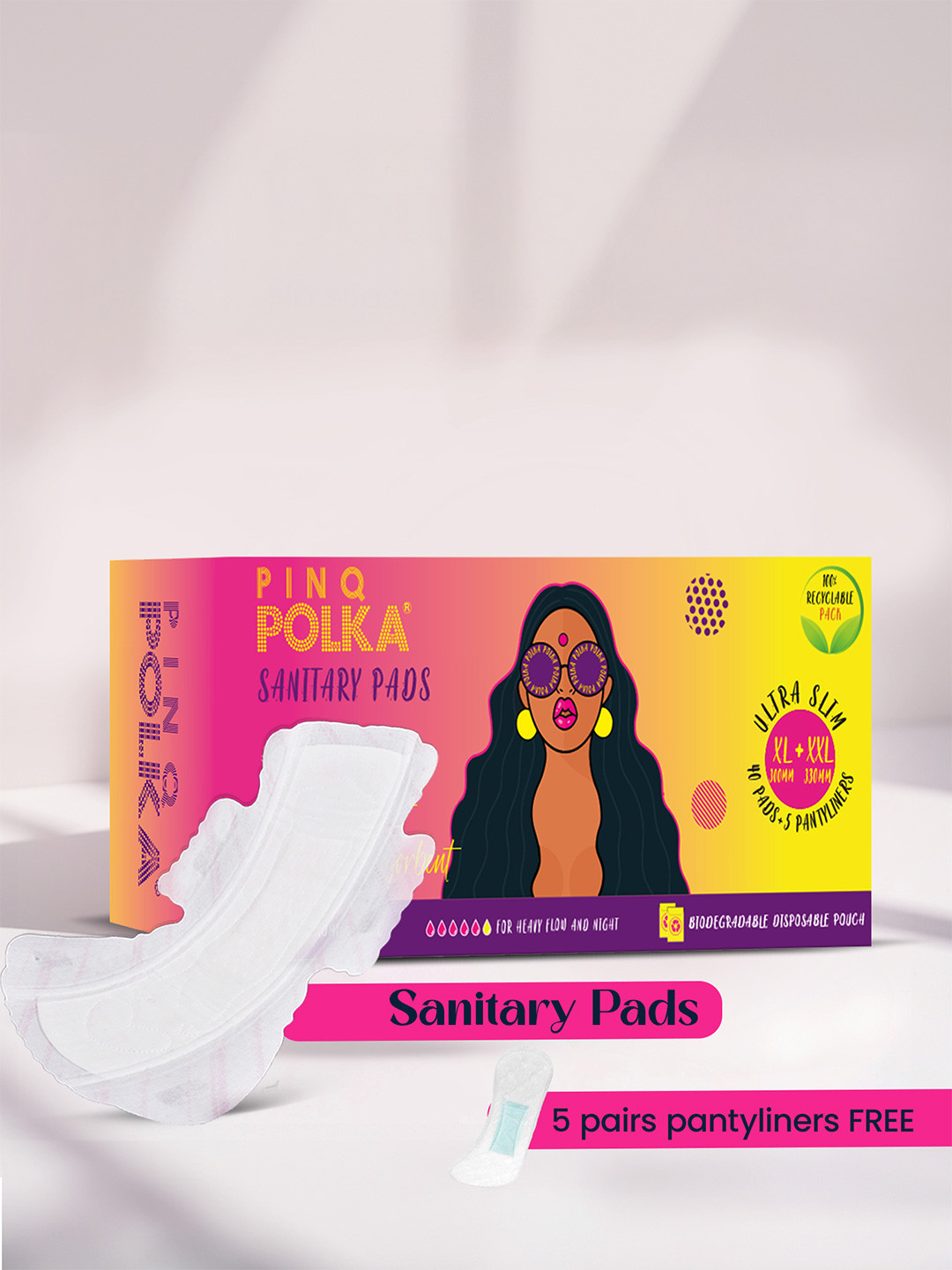 PINQ POLKA Premium Ultra Cotton Feel Sanitary Pads - 20Pcs Each XXL & XL
