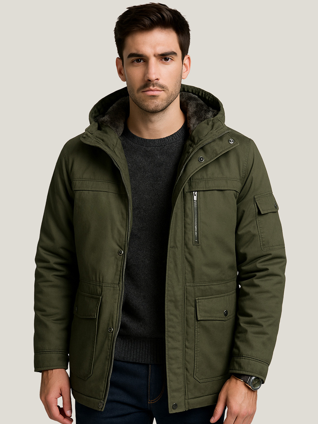 L'monte Men Solid Hooded Insulator Winter Parka Jacket