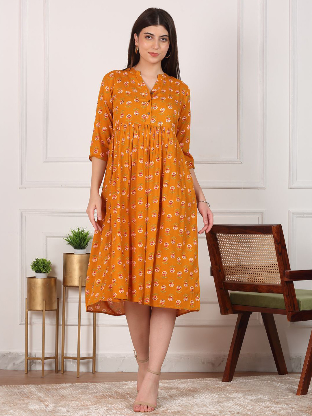 AVALIA Women Floral Printed Empire Dress