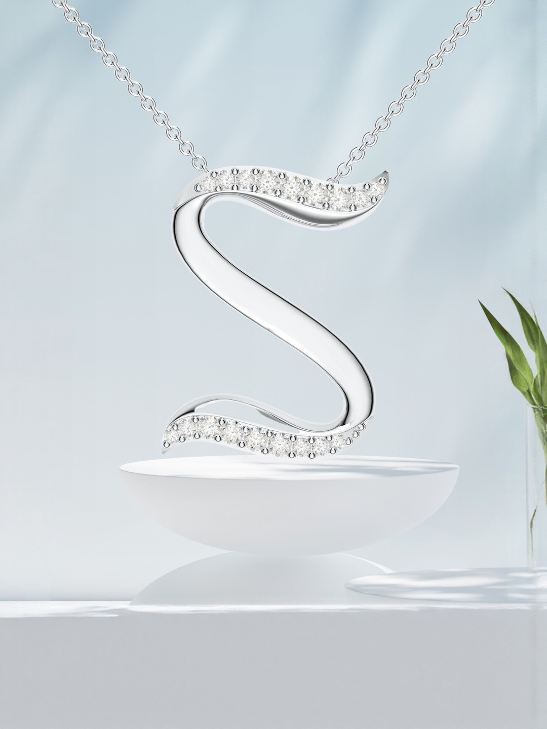Kicky And Perky 925 Sterling Silver Rhodium-Plated Stones Studded S Pendant With Chain