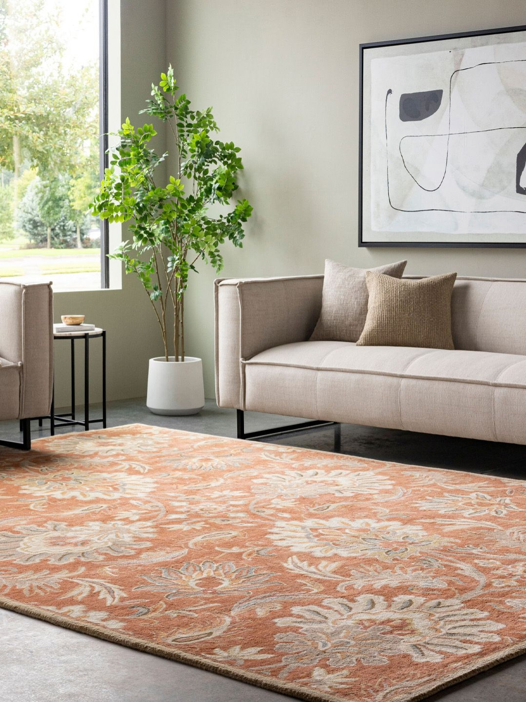Surya Living Orange Ethnic Motifs Self Design Woollen Anti-Skid Carpet