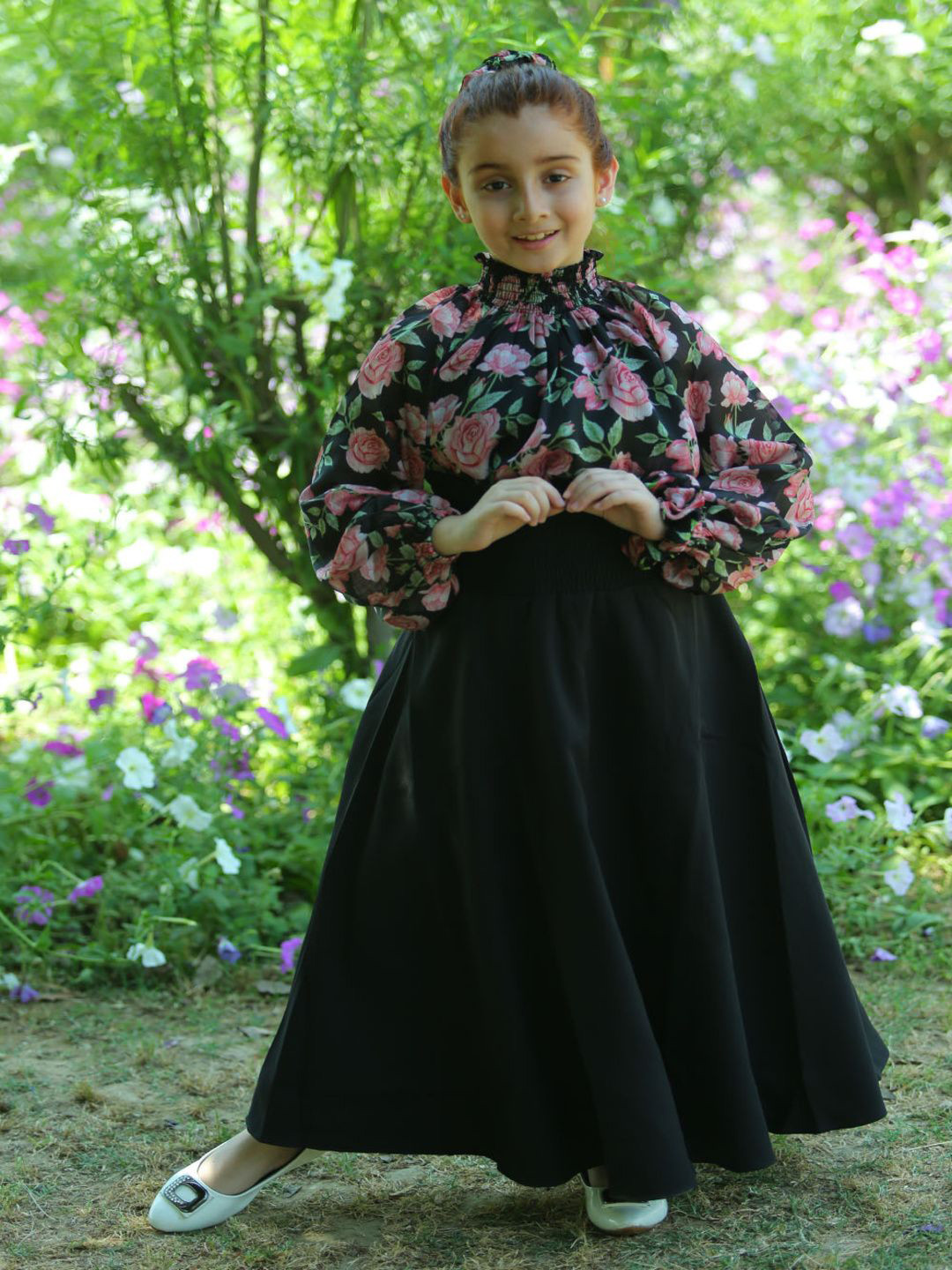 LH LUXURY FASHION Girls Printed High Neck Top With Skirt