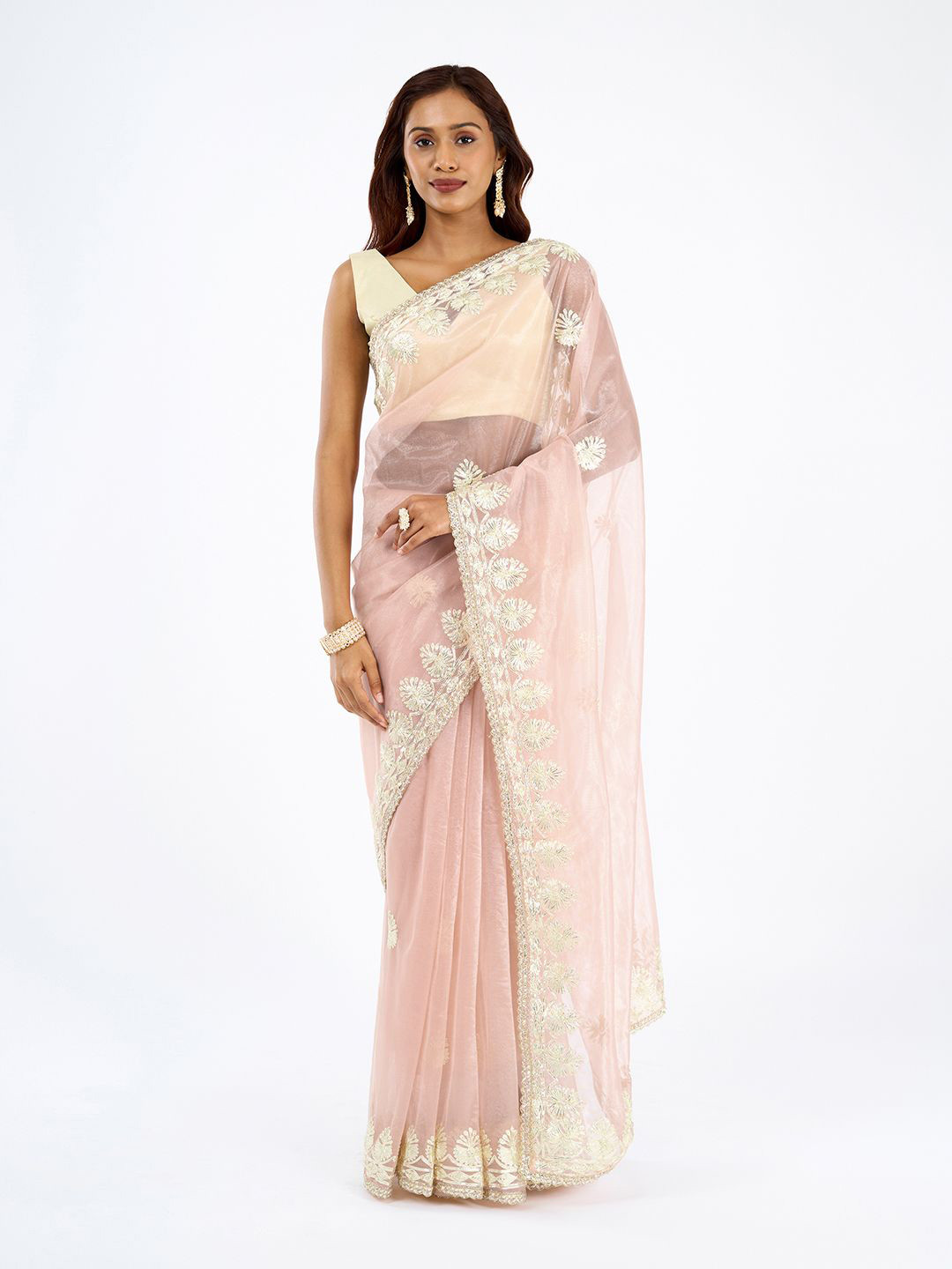 TEEJH Baani Peach Net Gota Saree