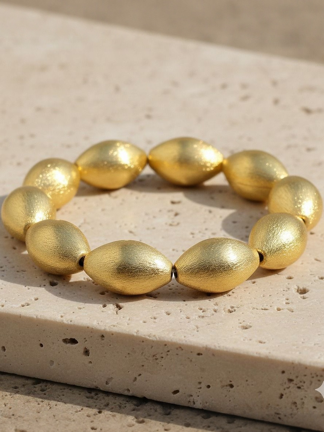 Chic Laddies Women Brass Gold-Plated Textured Bead Bracelet