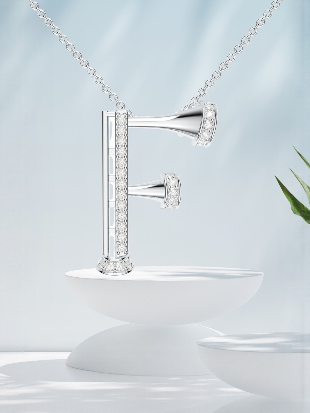 Kicky And Perky 925 Sterling Silver Rhodium-Plated Stones Studded E Pendant With Chain