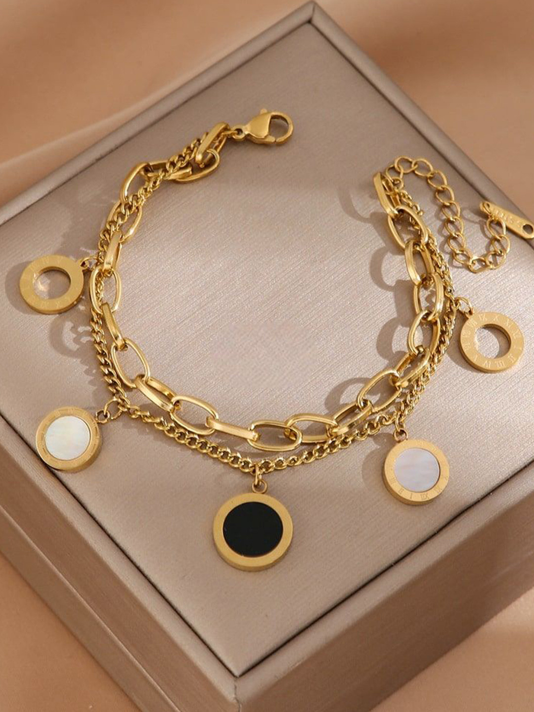 ISAMORA Stainless Steel Gold Plated Enamelled Charm Bracelet