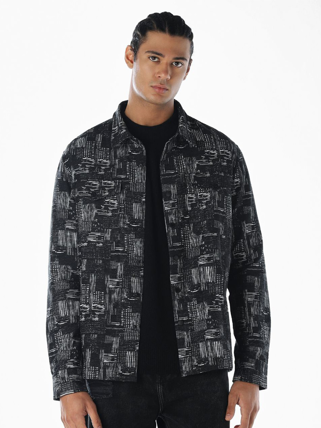 Jack & Jones Men OPALAXIA Abstract Printed Oversized Casual Shacket