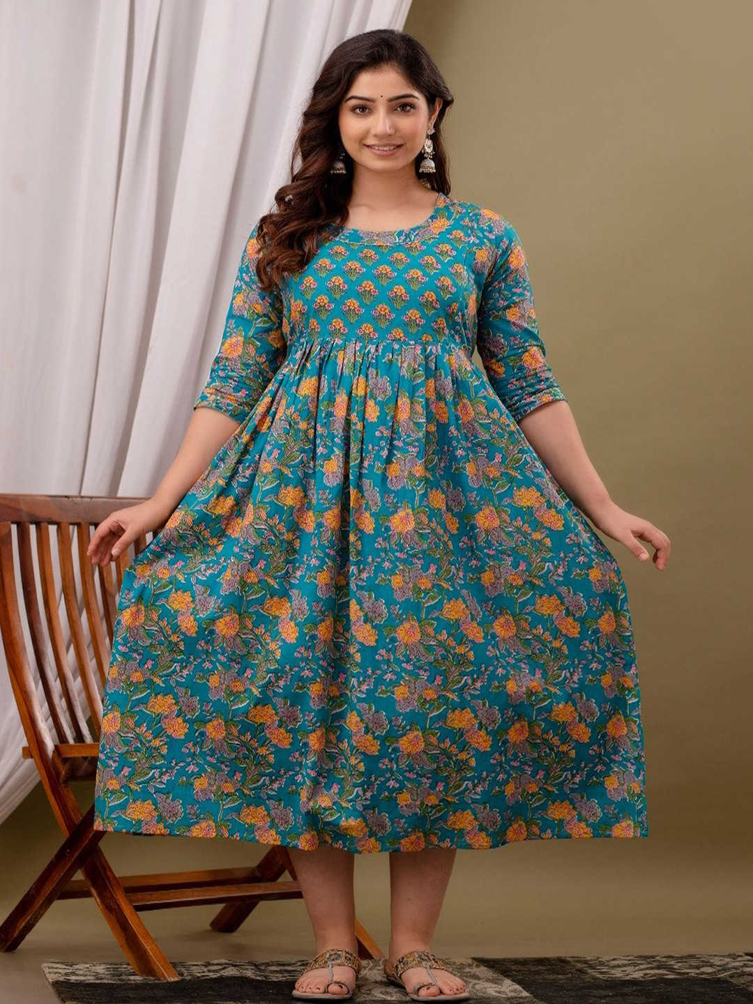 SHREE GANESHAY STORE Women Floral Printed Round Neck Maternity Cotton Anarkali Kurta