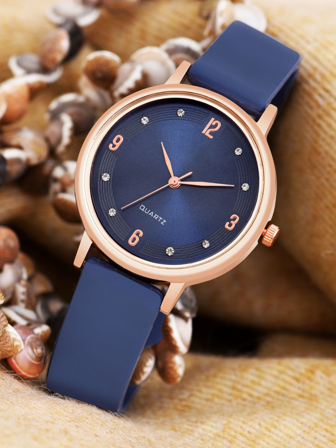 PAPIO Women Embellished Dial & Leather Bracelet Style Straps Analogue Watch OP-140_BLUE