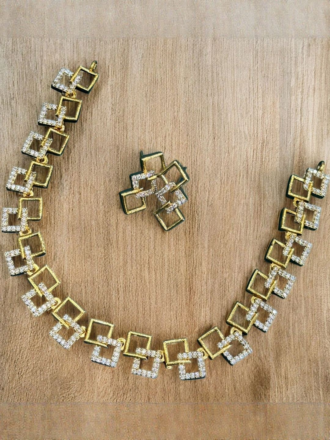 TEEMEX Gold-Plated American Diamond Studded Jewellery Set