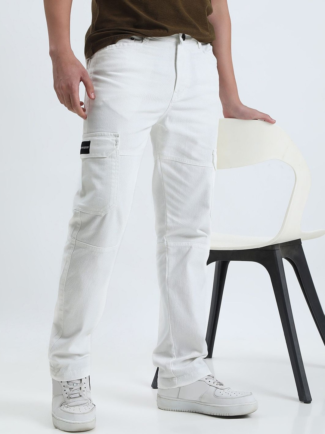 SHOWOFF Men White Cotton Comfort Slim Fit Low-Rise Jeans