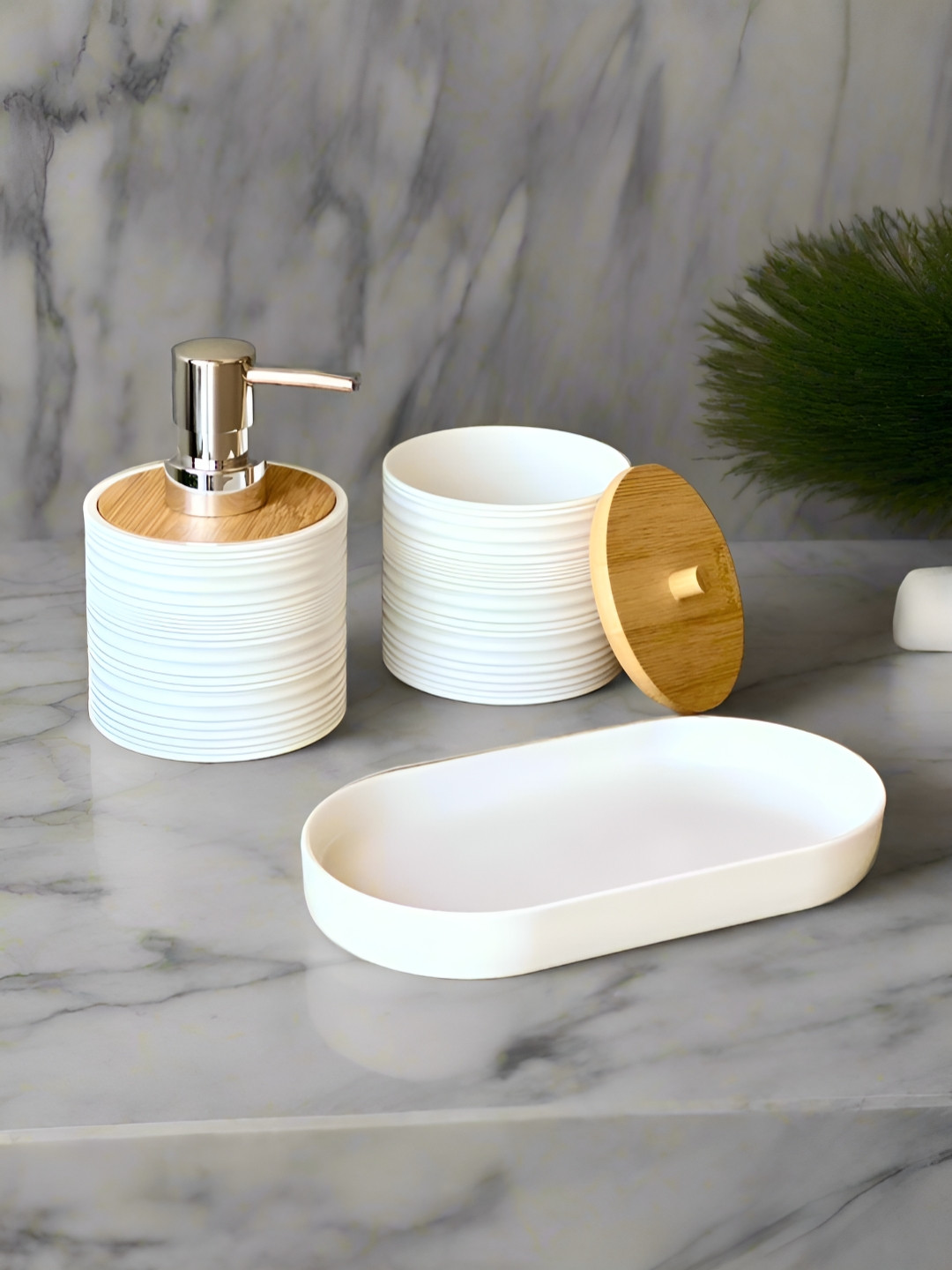 Mason Home White 3 piece Textured Polypropylene Bath Accessories Set