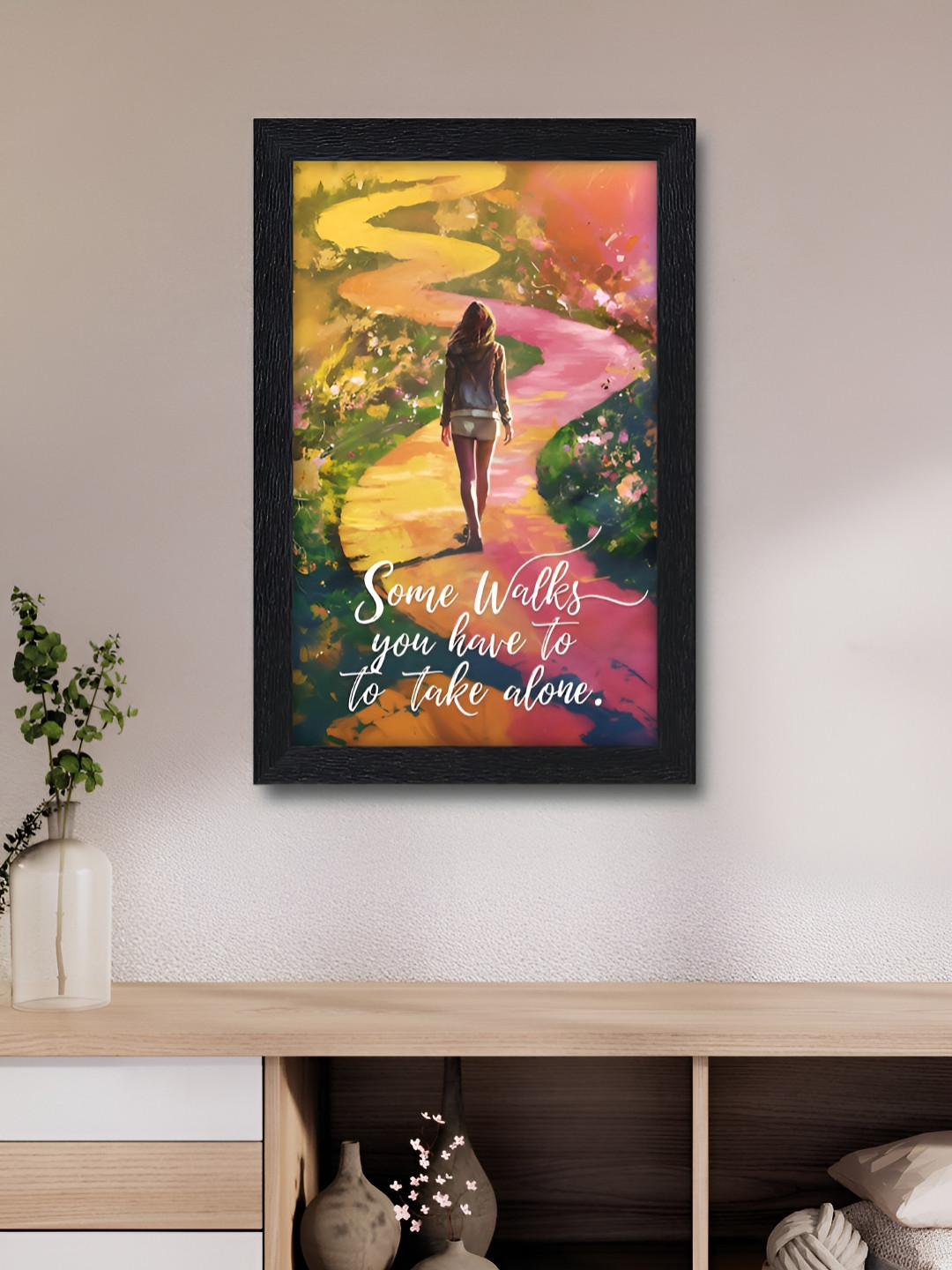 RANDOM Pink & Yellow Printed Inspirational Journey Wooden Wall Art