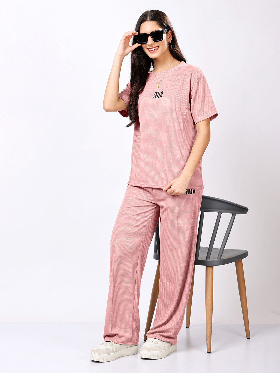 Stem Rope Round Neck T-shirt With Trousers Co-Ords