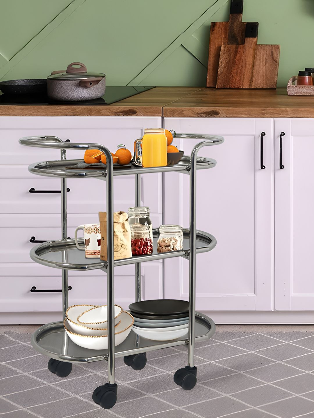 Metalsmith Silver-Toned Steel Kitchen Trolley