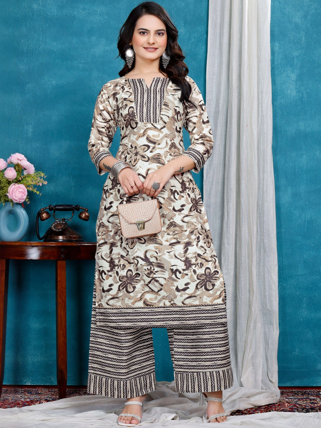 HEMANG FASHION Women Floral Printed Cotton Kurti with Palazzo Set