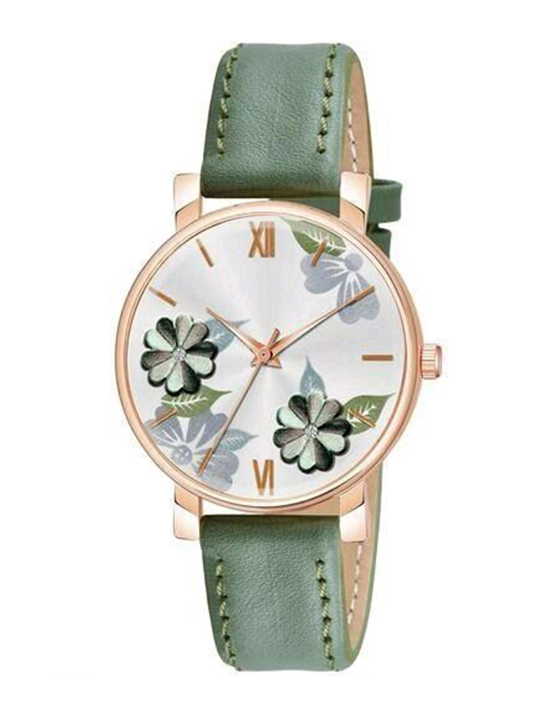 JMH ENTERPRISE Men Brass Printed Dial Analogue Watch RIDHLI FLOWER GREEN