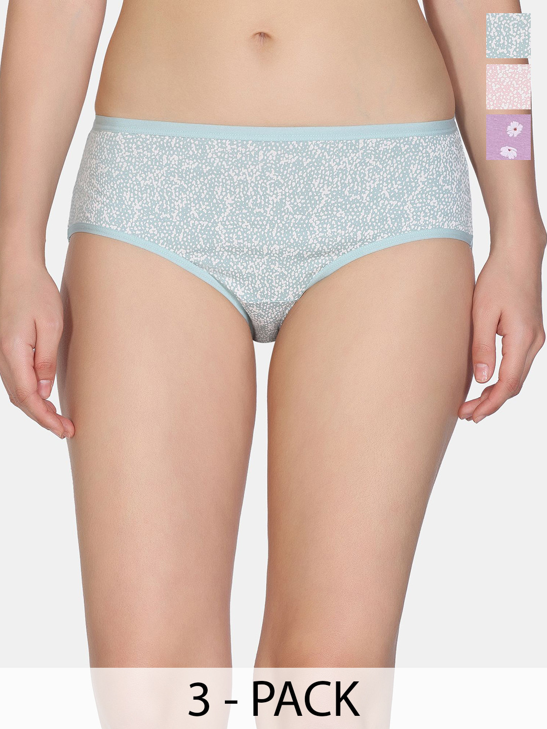 Zivame Pack Of 3 Printed Mid-Rise Hipster Briefs ZI28C8-G mist L herb A blosson