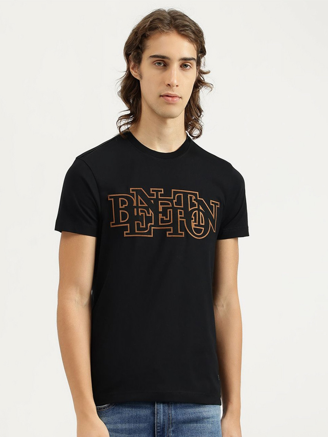 United Colors of Benetton Men Typography Printed Round Neck Cotton Relaxed Fit T-shirt