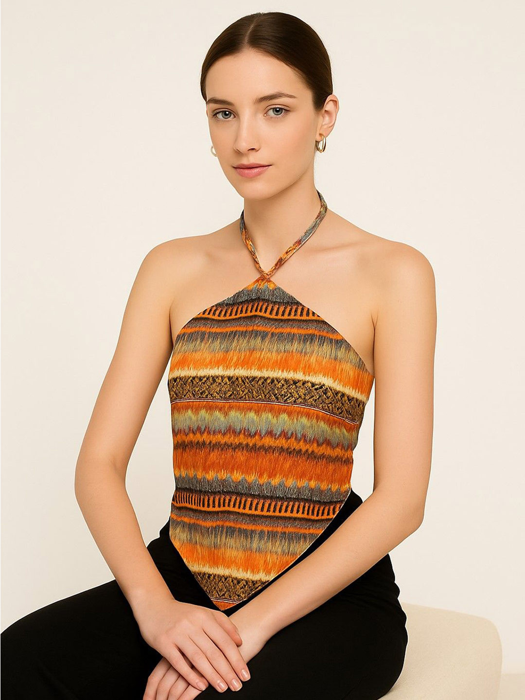 R.Code by The Roadster Life Co. Women Halter Neck Fitted Top
