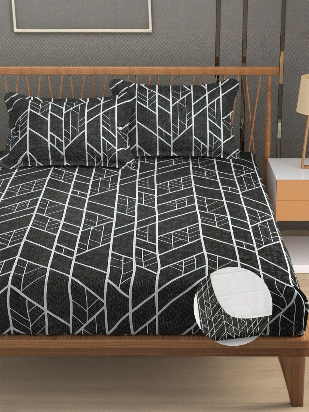 FURNOFY Polycotton Skin-Friendly 130 GSM King Superfine Bedsheet with 2 Pillow Covers