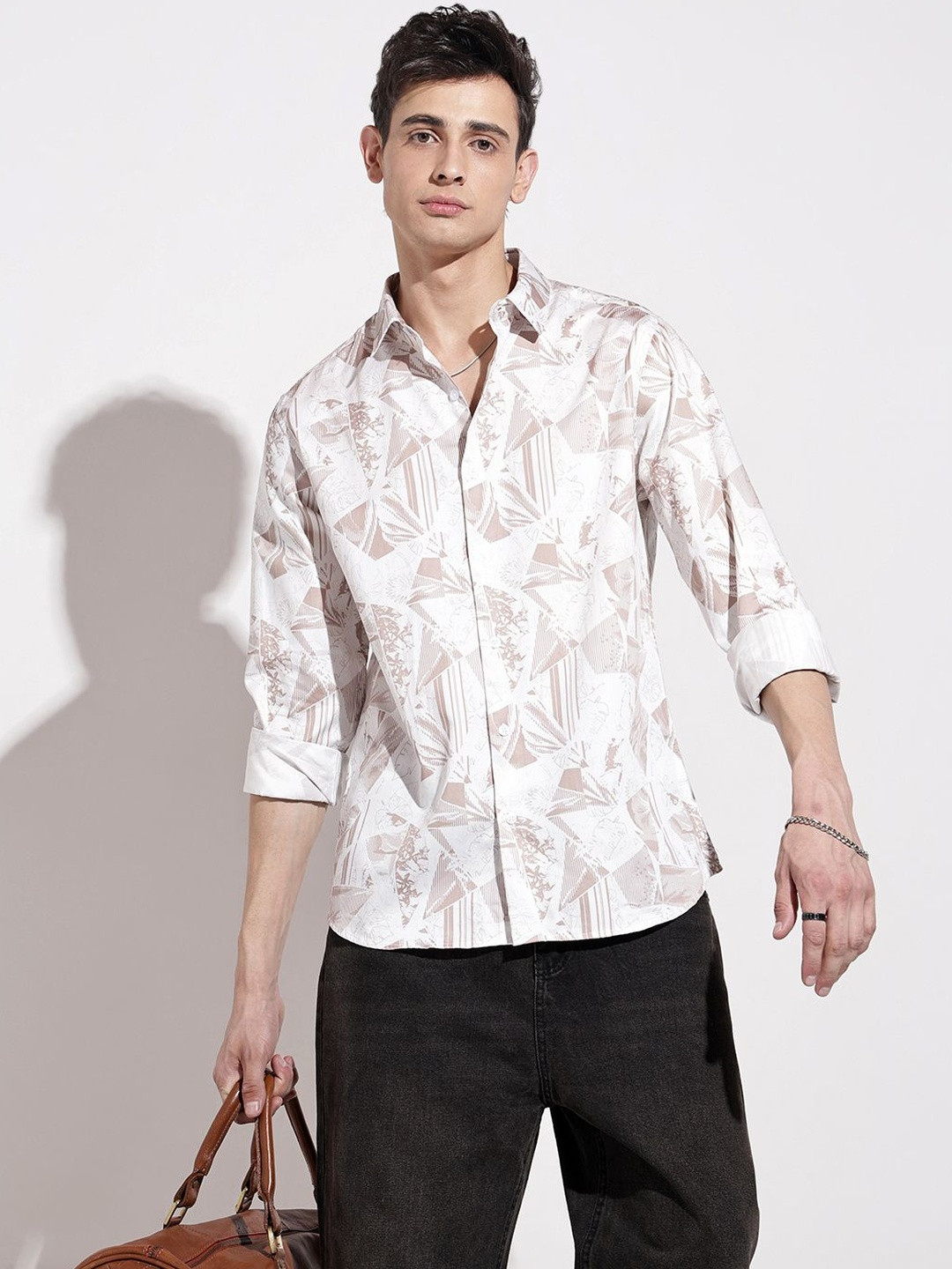 SHOWOFF Men White Cotton Casual Shirts