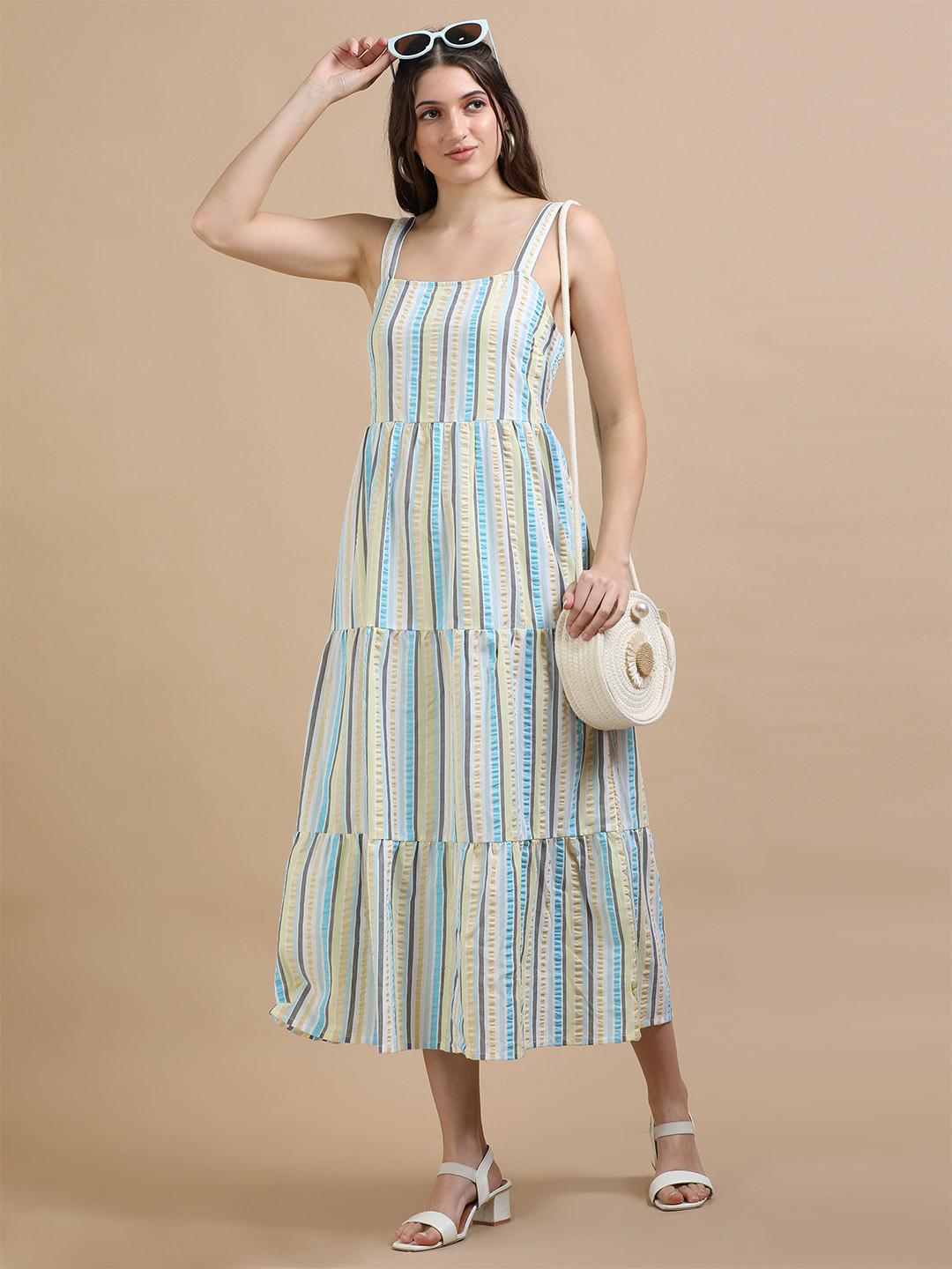 GLAM & CHIQUE Women's Regular Fit Striped Maxi Dress