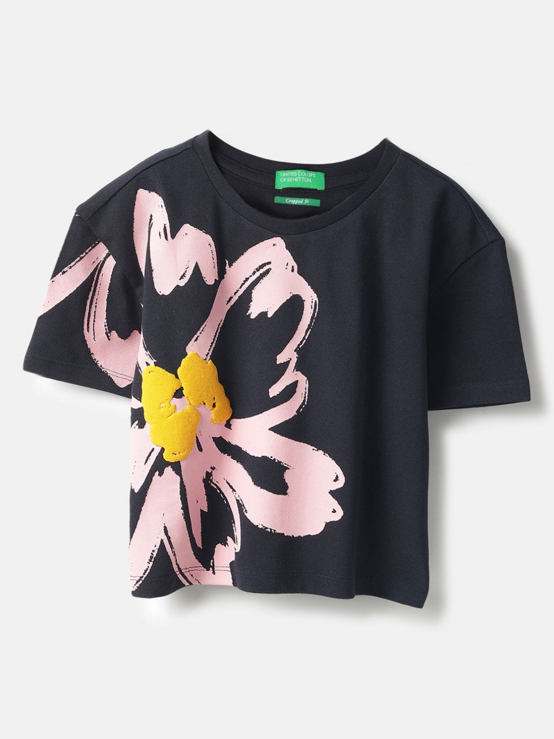 United Colors of Benetton Girls Floral Printed Round Neck Cotton T-shirt