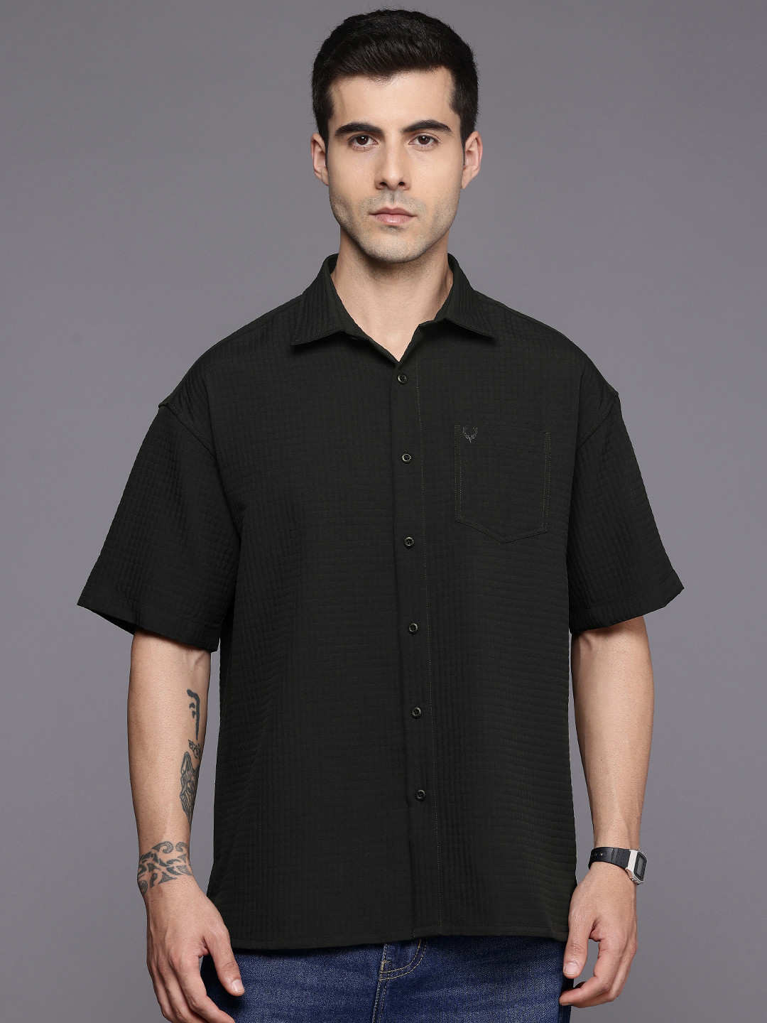 Allen Solly Self-Design Drop-Shoulder Sleeves Relaxed Fit Casual Shirt