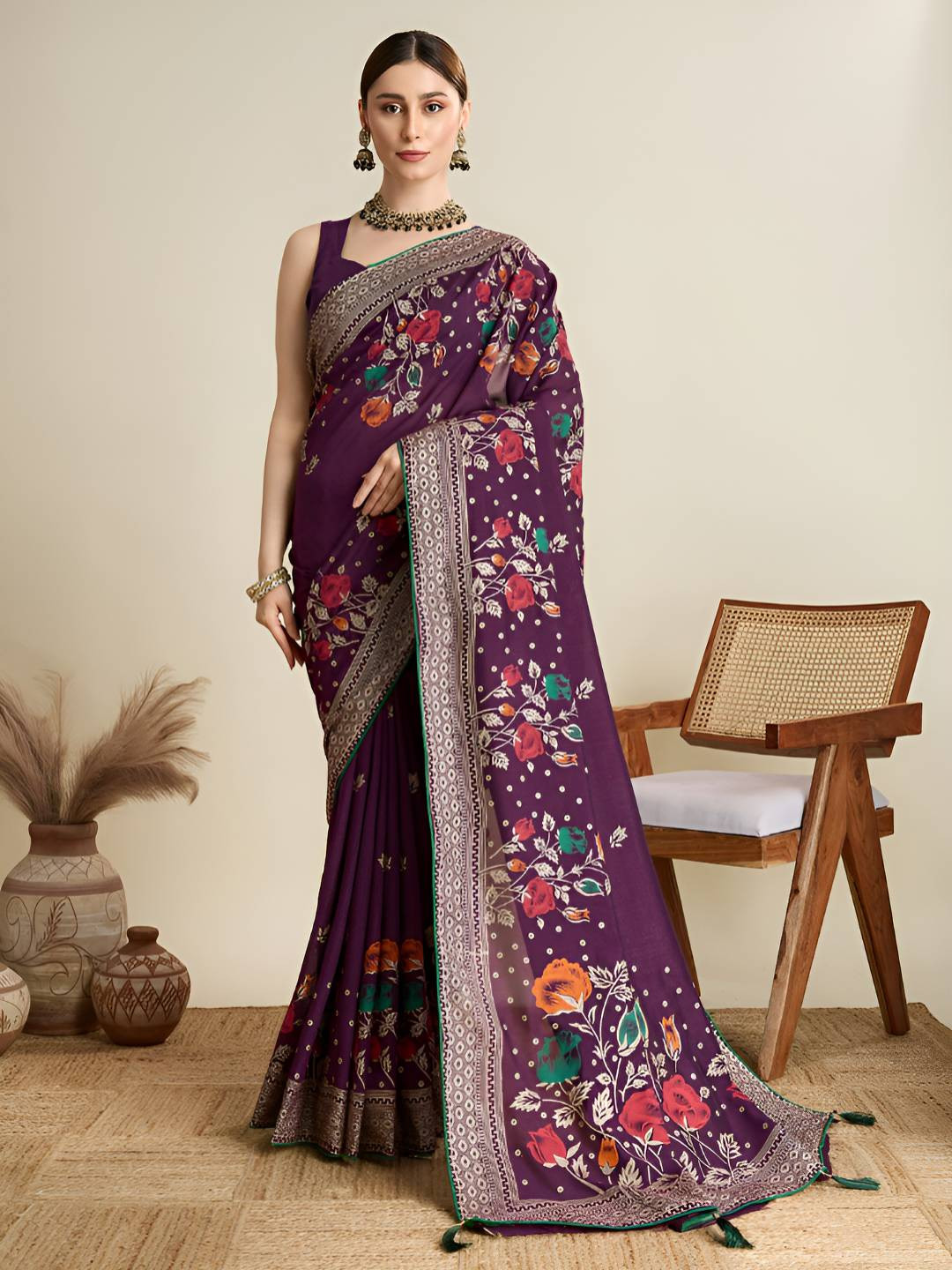 MARUTI ART Floral Printed Saree with Blouse Piece