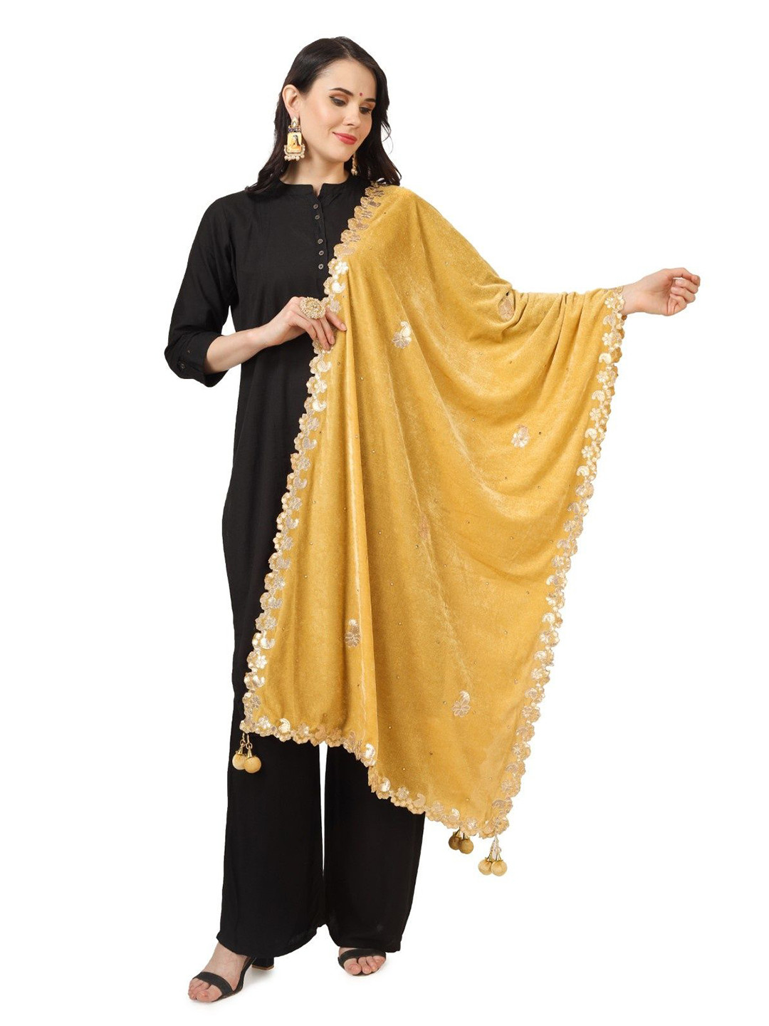 A R SILK DUPATTA HUB Paisley Embroidered Velvet Dupatta With Gotta Patti