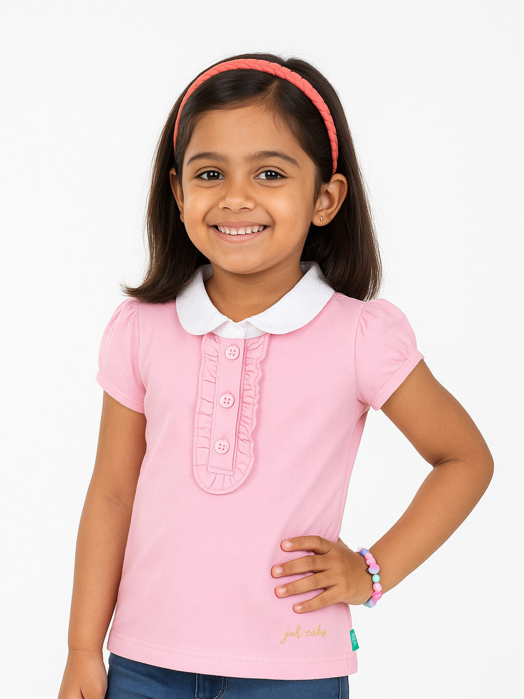 JusCubs Girls Polo Collar Puff Sleeves Cotton T-shirt