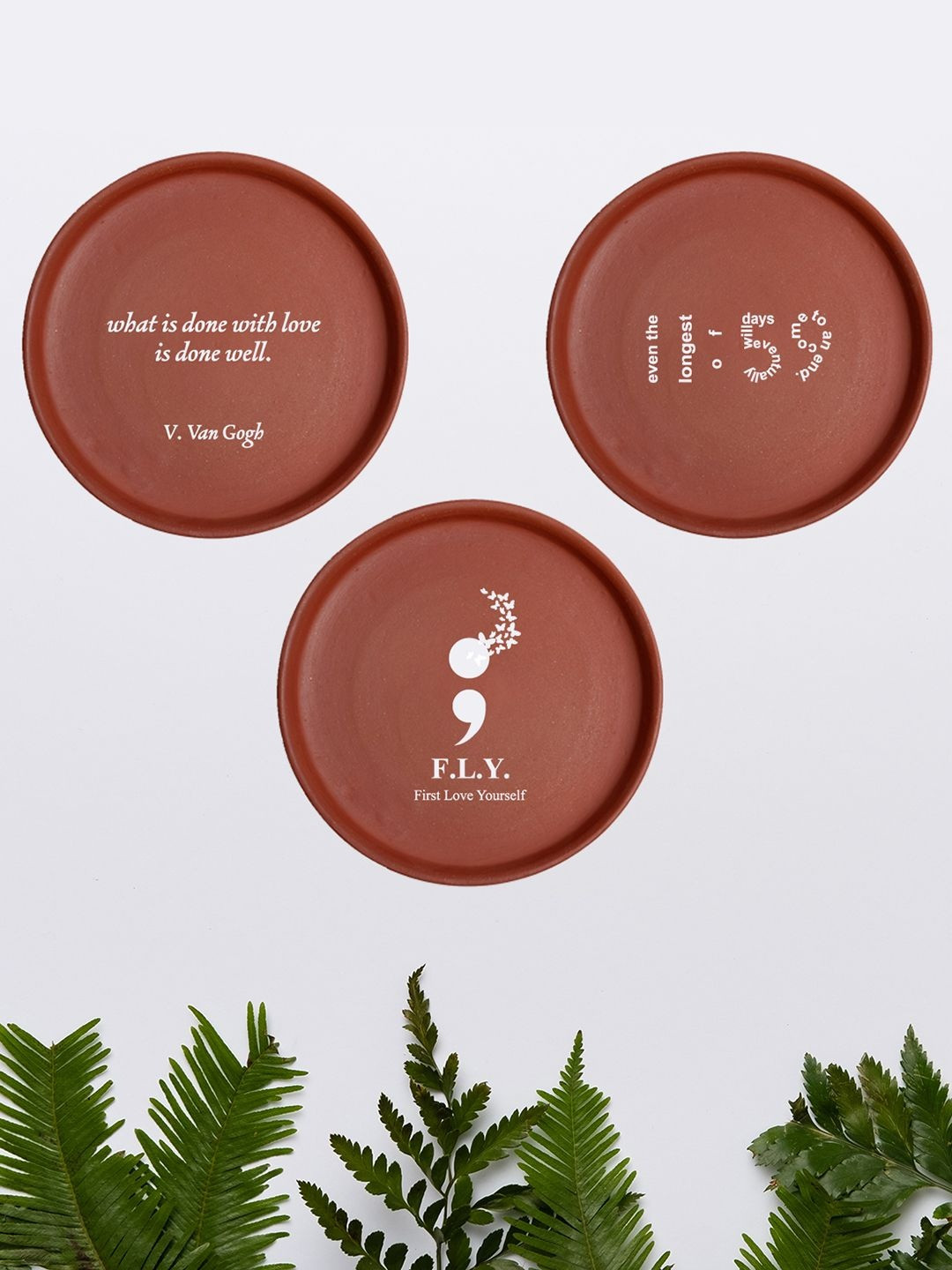 ALMIRO TREE Pack of 3 Terracotta Wall Plate Set