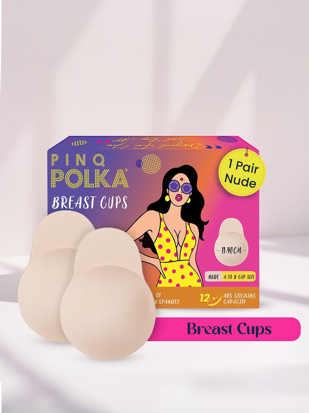 PINQ POLKA Reusable Breast Lift Cup A-B Cup Size Adhesive Stick On Bra For Women Nude 2 Pc