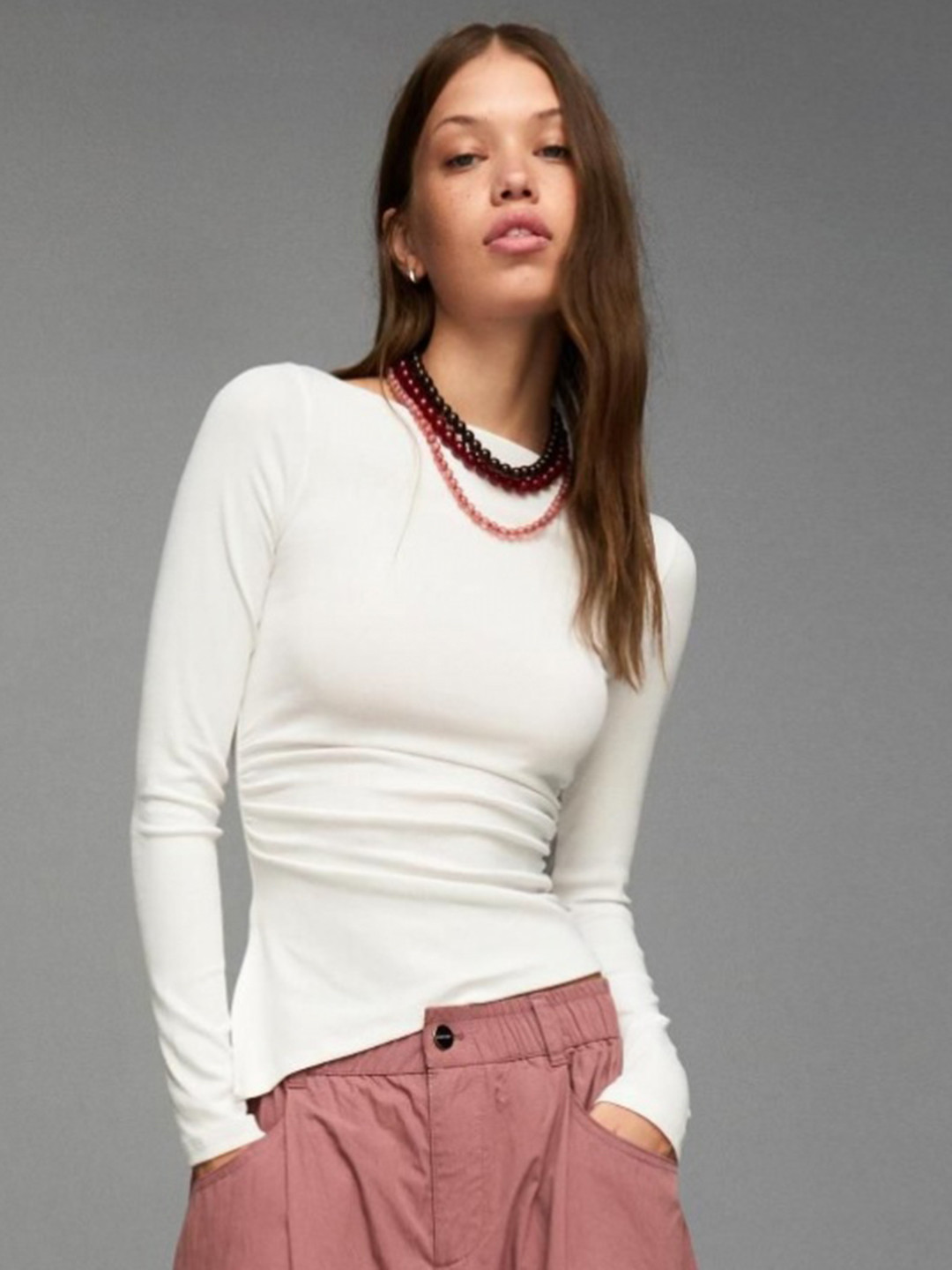 Bershka Long Sleeve Asymmetric T-shirt