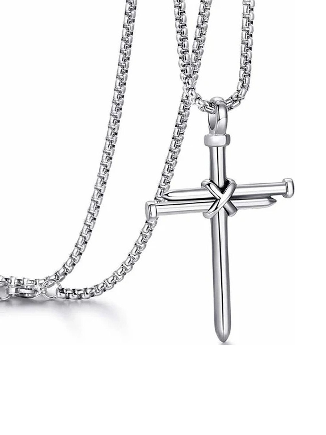 Roadster Men Stainless Steel Silver Cross Nail Pendant