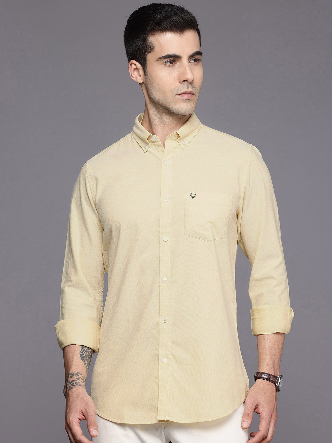 Allen Solly Pure Cotton Button-Down Collar Comfy Slim Fit Casual Shirt