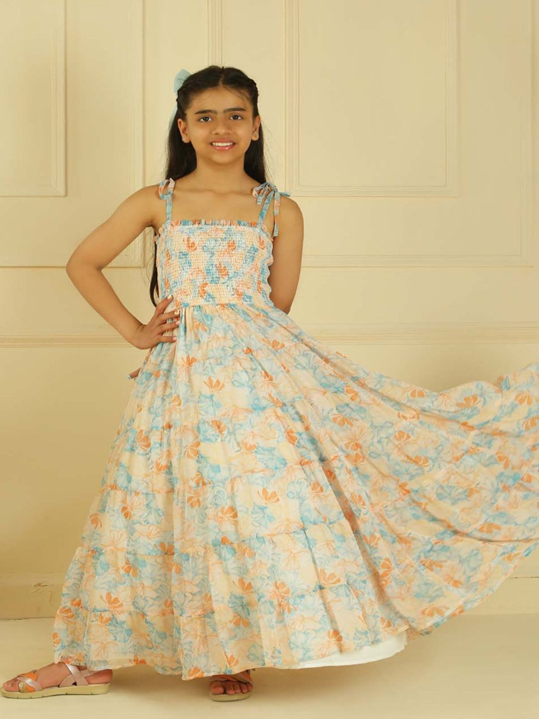 LH LUXURY FASHION Girls Floral Print Chiffon Maxi Dress