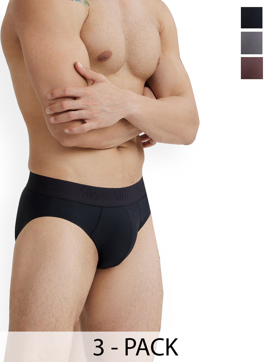 B'there Men Pack Of 3 Mid-Rise Basic Briefs U006_CBK_DLC_DBY