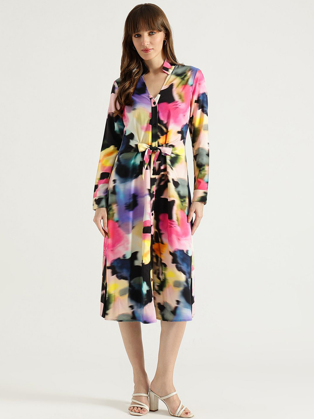 United Colors of Benetton Women Abstract Printed Bow A Line Midi Dress