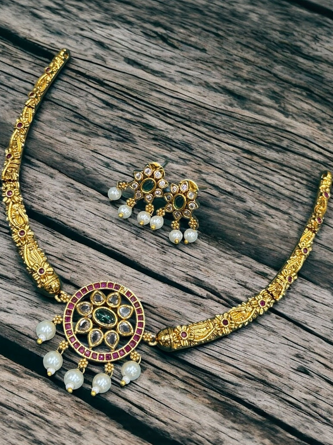 Freydis Gold-Plated American Diamond Studded Necklace And Earrings