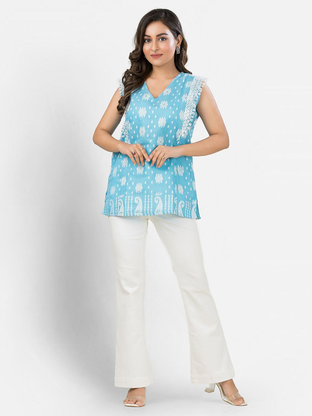 Crazy Needle Women Printed Sleevless Cotton Top